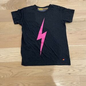 Aviator Nation Black and Pink Lightning Bolt Short Sleeve Tee